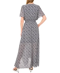CeCe Women's V-Neck Smocked-Waist Floral-Print Maxi Dress