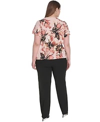 Calvin Klein Plus Placed-Print Flutter-Sleeve Top
