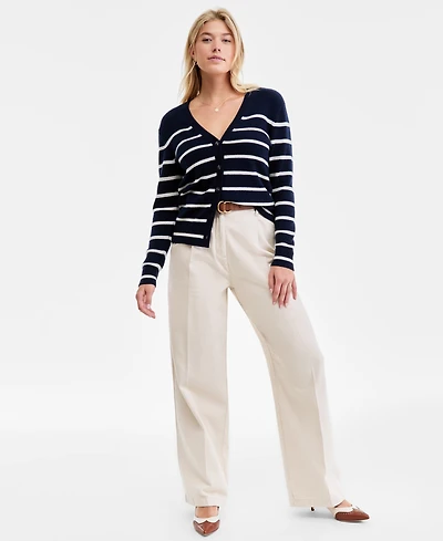 Charter Club Women's 100% Cashmere Striped V-Neck Cardigan, Macy's Exclusive