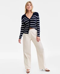 Charter Club Women's 100% Cashmere Striped V-Neck Cardigan, Macy's Exclusive