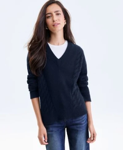 Charter Club Womens 100 Cashmere Placed Cable Knit V Neck Sweater Pxs Xxl Macys Exclusive
