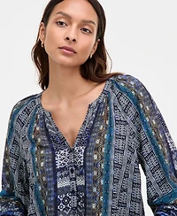 Liverpool Los Angeles Women's Printed Balloon-Sleeve Button-Front Blouse