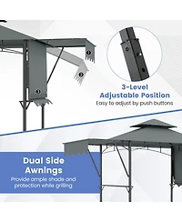 13 x 5 Feet Grill Gazebo with Dual Side Awnings and 2 Shelves Adjustable Shadow