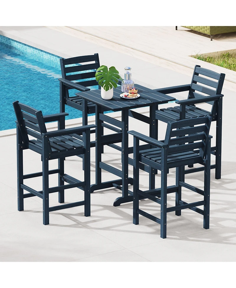 30 Inch Square Bar Table Dining Table with Slatted Tabletop for Poolside