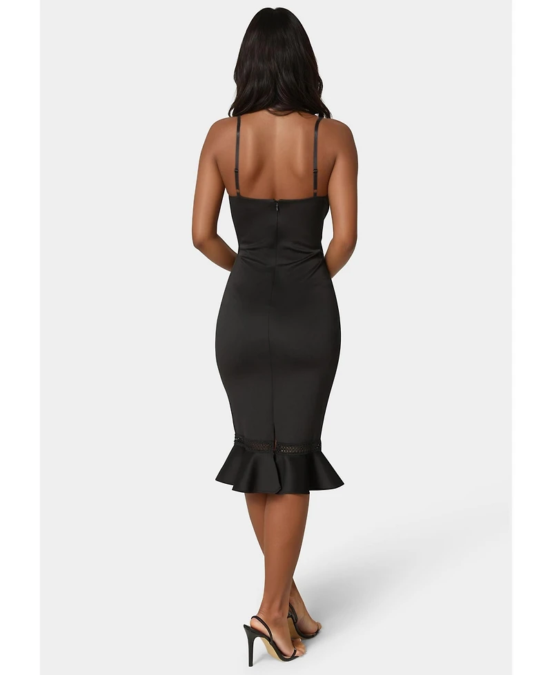 Bebe Women's Lace Trim Flounce Midi Dress
