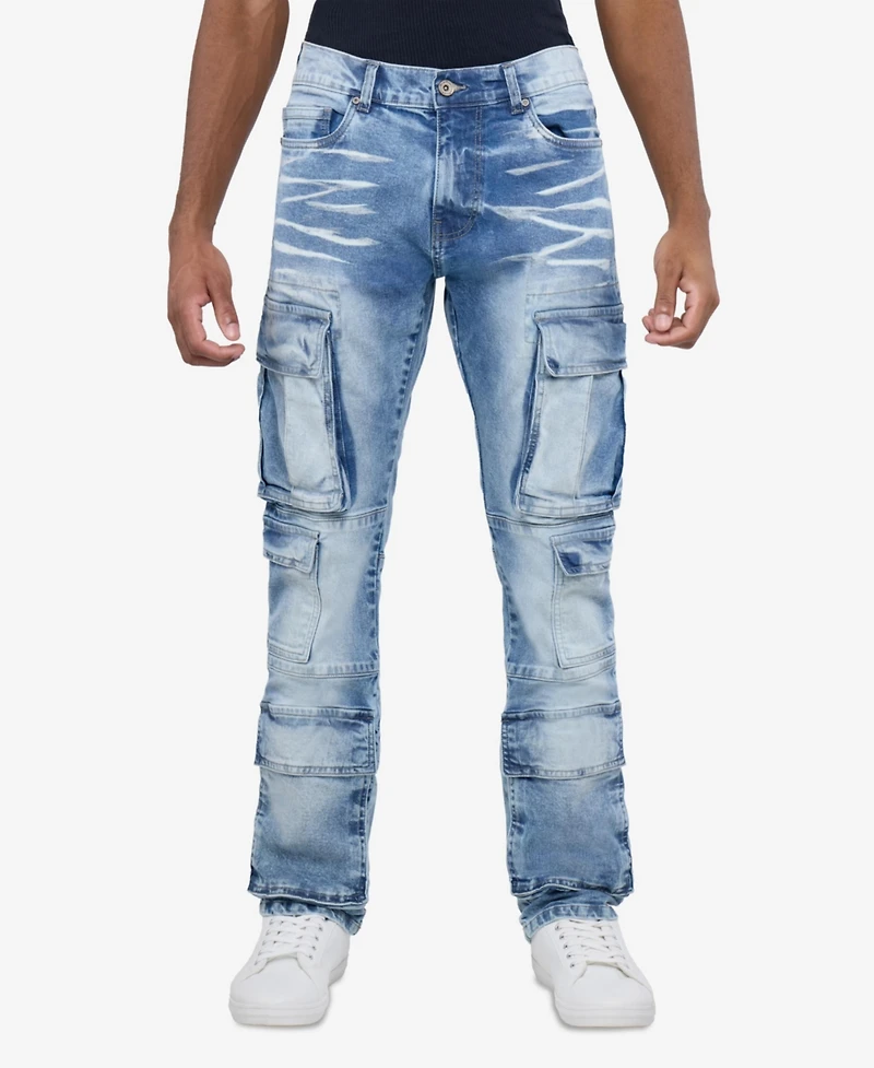 Raw X Men's All Over Cargo Pocket Straight Fit Fashion Jeans