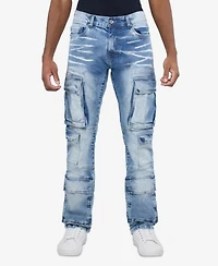 Raw X Men's All Over Cargo Pocket Straight Fit Fashion Jeans