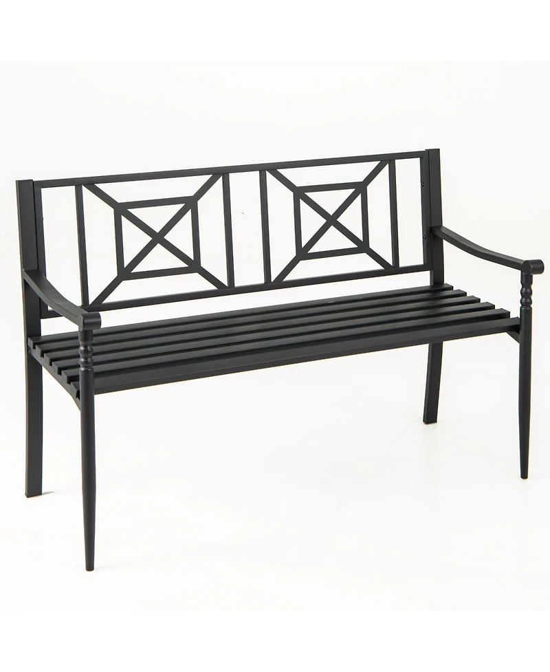 51 Inch Metal Bench with Curved Armrests for 2-3 People-Black