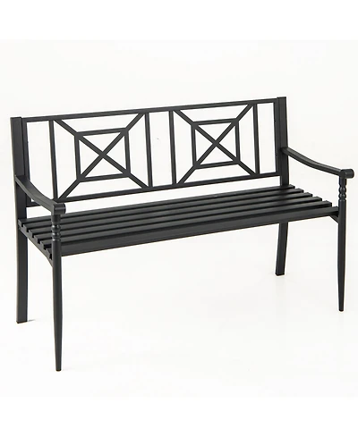 51 Inch Metal Bench with Curved Armrests for 2-3 People-Black