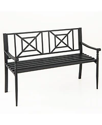 51 Inch Metal Bench with Curved Armrests for 2-3 People-Black