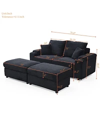 Streamdale Corduroy Loveseat with Ottomans & Pillows