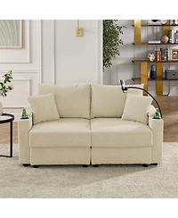 Streamdale Loveseat Sofa with Storage & Charging Ports for Living Room, Beige Corduroy
