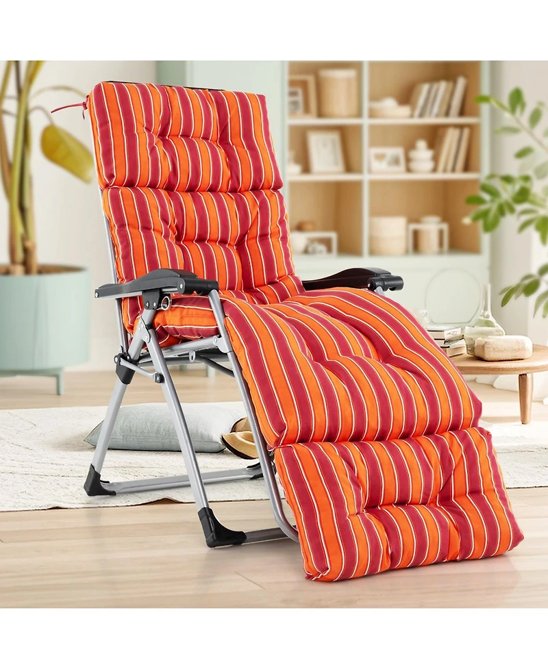 Outdoor Lounge Chaise Cushion with String Ties for Garden Poolside-Red