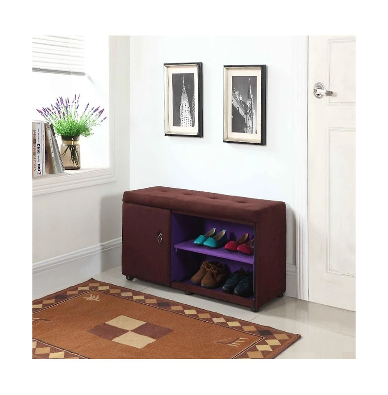 Entryway Shoe Bench with Tufted Cushion and Storage Shelf