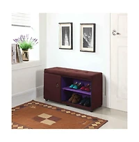 Entryway Shoe Bench with Tufted Cushion and Storage Shelf