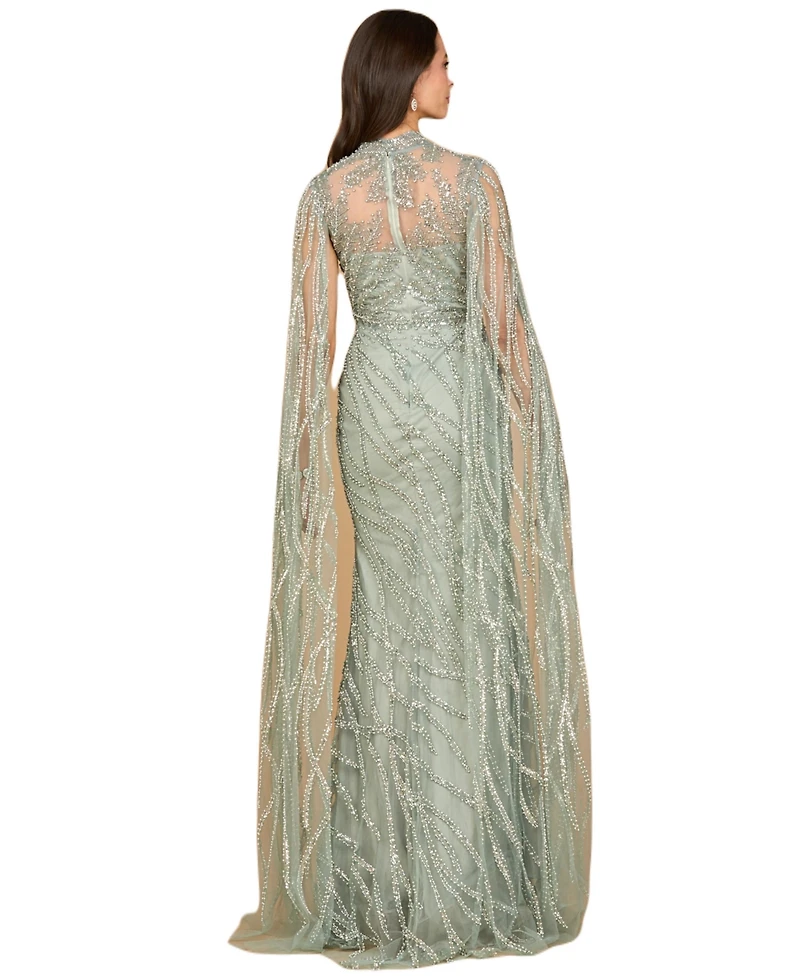 Lara Women's High Neck Gown with Long Cape Sleeves
