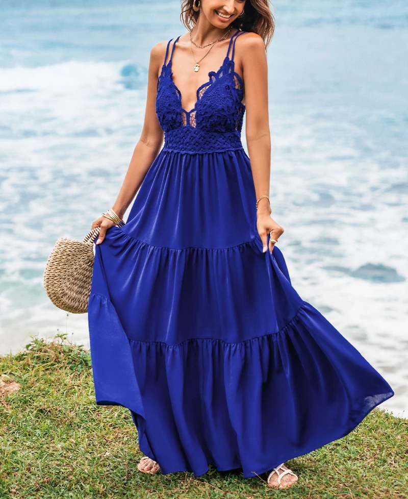 Cupshe Women's Romantic Stroll Blue Maxi Beach Dress