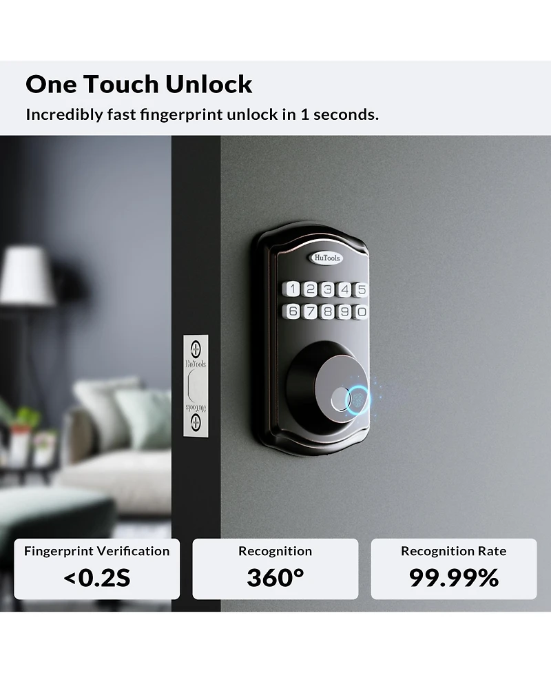 Zachvo Fingerprint Door Lock Keyless Deadbolt, Electric Door Locks with Keypads and Emergency Charging Port, Oil Rubbed Bronze