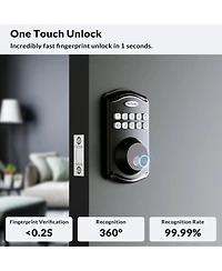 Zachvo Fingerprint Door Lock Keyless Deadbolt, Electric Door Locks with Keypads and Emergency Charging Port, Oil Rubbed Bronze