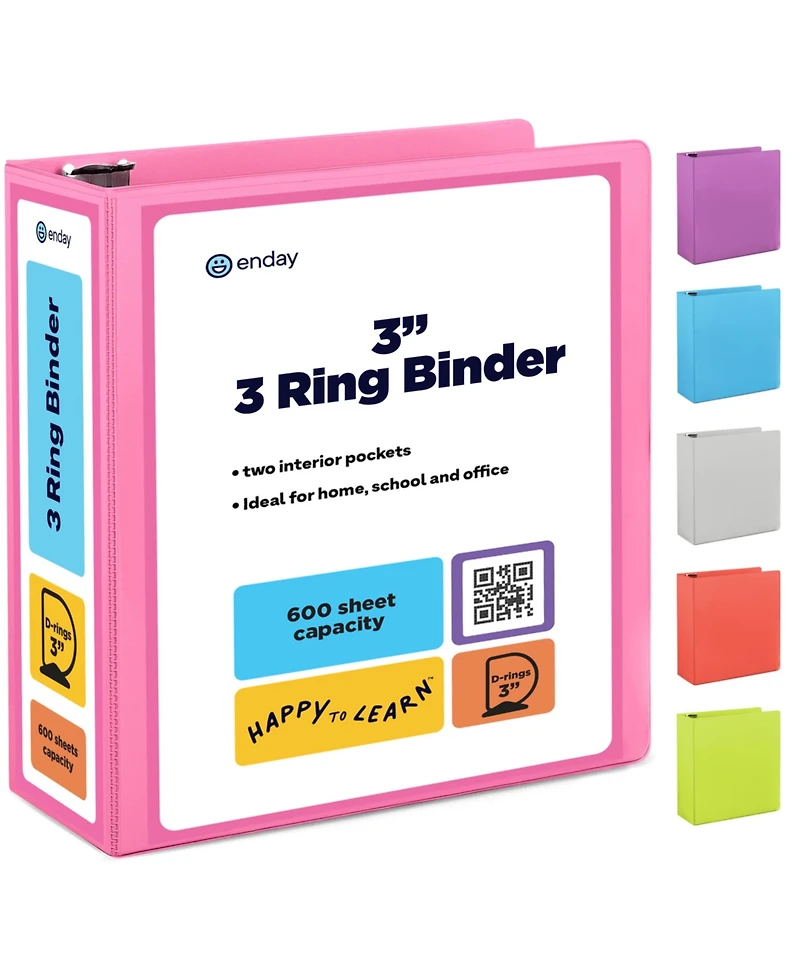 Enday 3-Ring Binder with Clear View Cover and 2 Inside Pockets – Heavy Duty Durable for School Supplies, Office Organization
