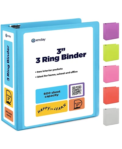 Enday 3-Ring Binder with Clear View Cover and 2 Inside Pockets – Heavy Duty Durable Binder for School Supplies, Office Organization