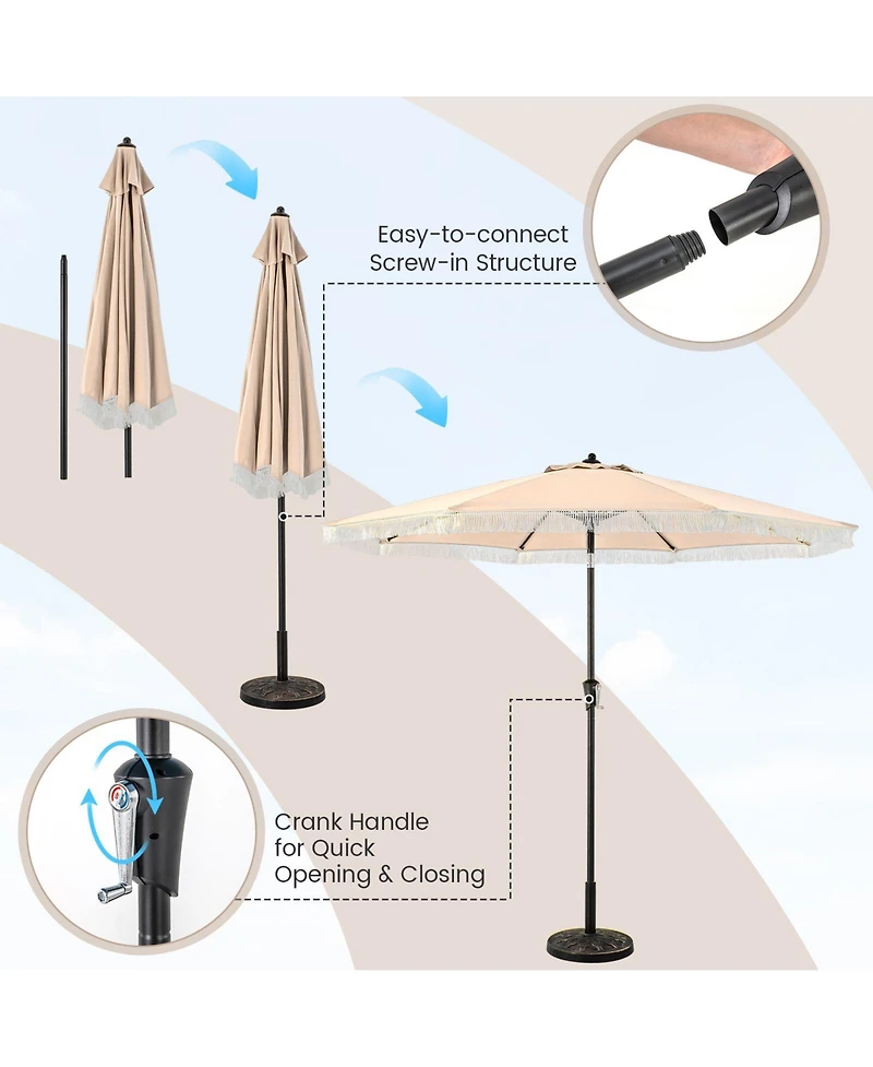 9 Ft Patio Umbrella with Sun-Protective Canopy for Patio Garden Pool