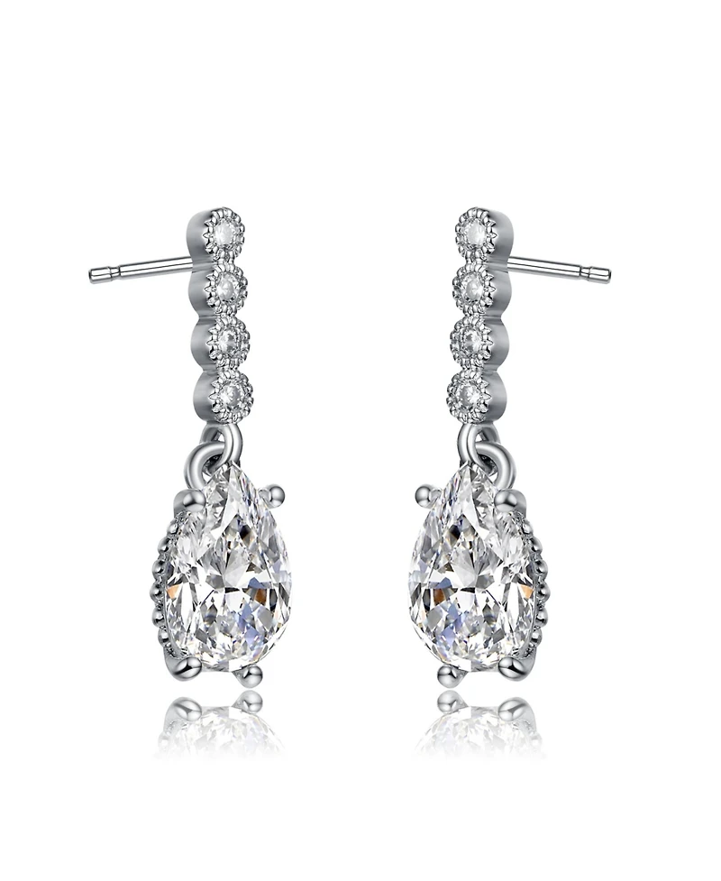 Sterling Silver with White Gold Plating with Colored Pear Cubic Zirconia Drop Earrings