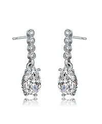 Sterling Silver with White Gold Plating with Colored Pear Cubic Zirconia Drop Earrings