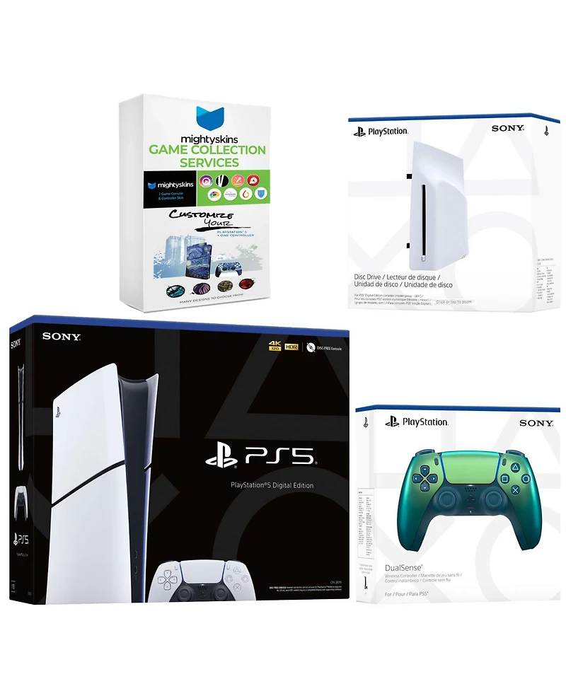 Sony PlayStation 5 Slim Digital Bundle with Disc Drive, Extra Controller and MightySkins Game Collection