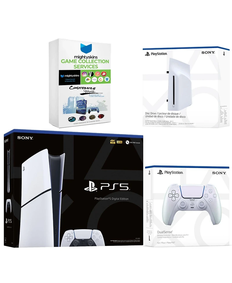 Sony PlayStation 5 Slim Digital Bundle with Disc Drive, Extra Controller and MightySkins Game Collection
