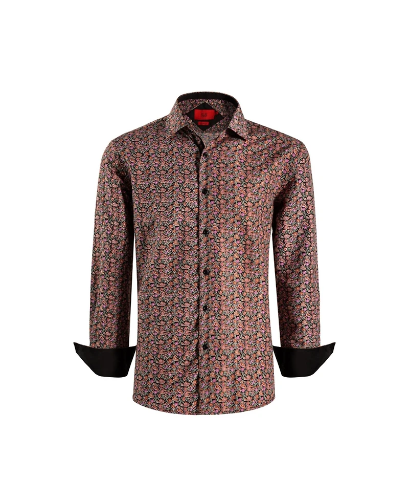 Elie Balleh Big Boys Black Slim Fit Paisley Print Shirt