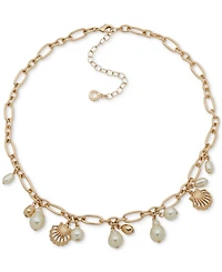 Anne Klein Gold-Tone Shaky Shell & Imitation Pearl Statement Necklace, 16" + 3" extender