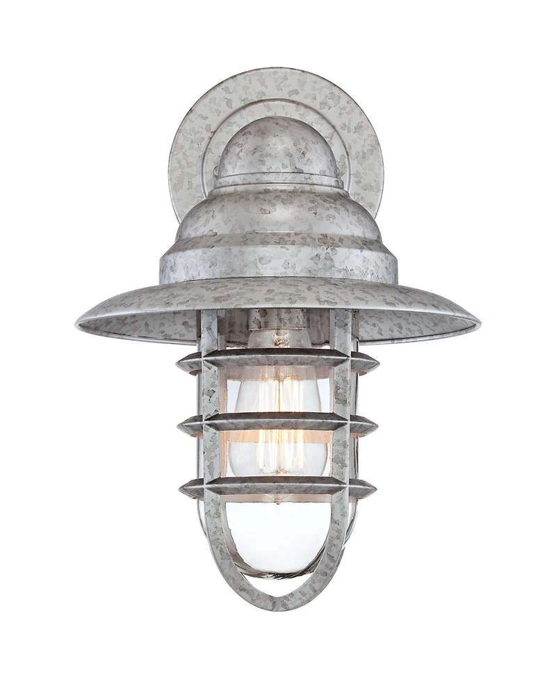 John Timberland Marlowe 13 1/4" High Farmhouse Rustic Hooded Cage Outdoor Wall Light Fixture Mount Porch House Set of 2 Galvanized