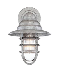 John Timberland Marlowe 13 1/4" High Farmhouse Rustic Hooded Cage Outdoor Wall Light Fixture Mount Porch House Set of 2 Galvanized