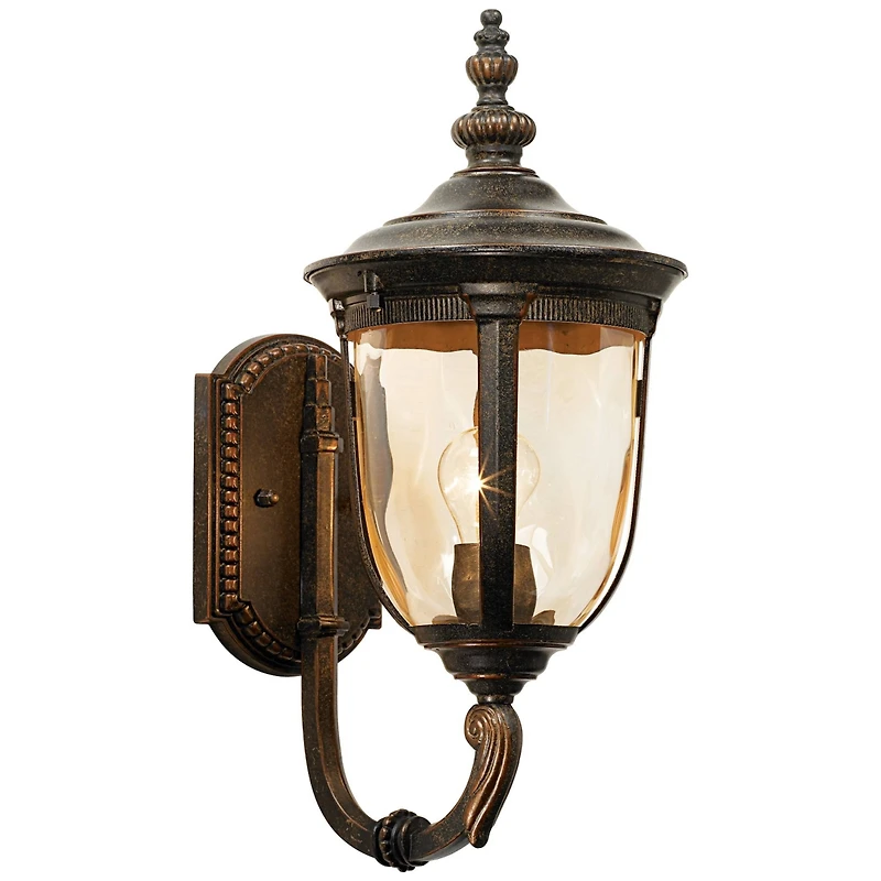 John Timberland Bellagio Rustic Vintage Outdoor Wall Light Fixtures Set of 2 Veranda Bronze Metal 16 1/2" Champagne Glass for Post Exterior