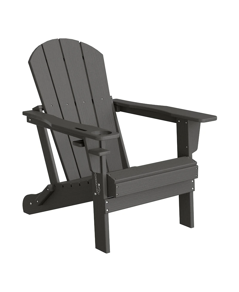 Outdoor Patio Hdpe Resin Folding Adirondack Chairs With Cup Holder and Phone (Set of Two)