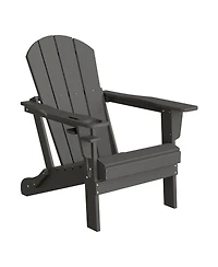 Outdoor Patio Hdpe Resin Folding Adirondack Chairs With Cup Holder and Phone (Set of Two)