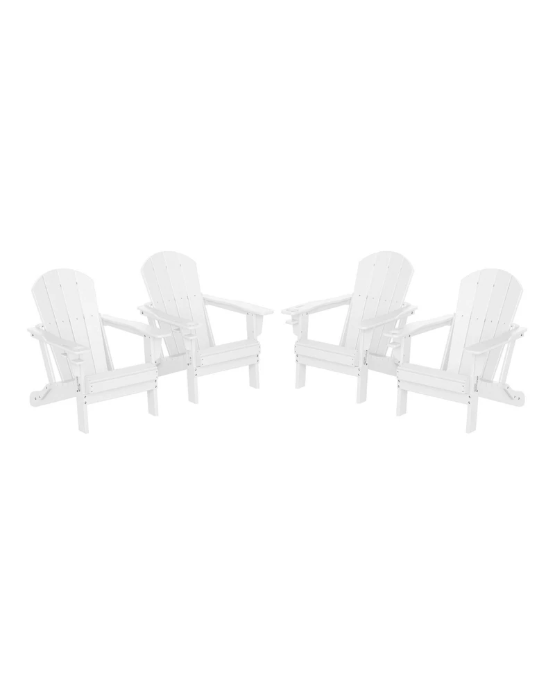 Outdoor Patio Hdpe Resin Folding Adirondack Chairs With Cup Holder and Phone Holder (Set of Four
