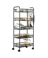 5 Tier Mesh Rolling File Utility Cart Storage Basket-Black