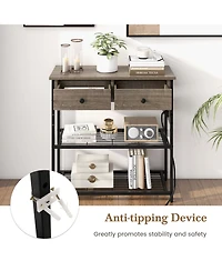 Narrow Console Table with 2 Drawers and 2 Metal Mesh Shelves