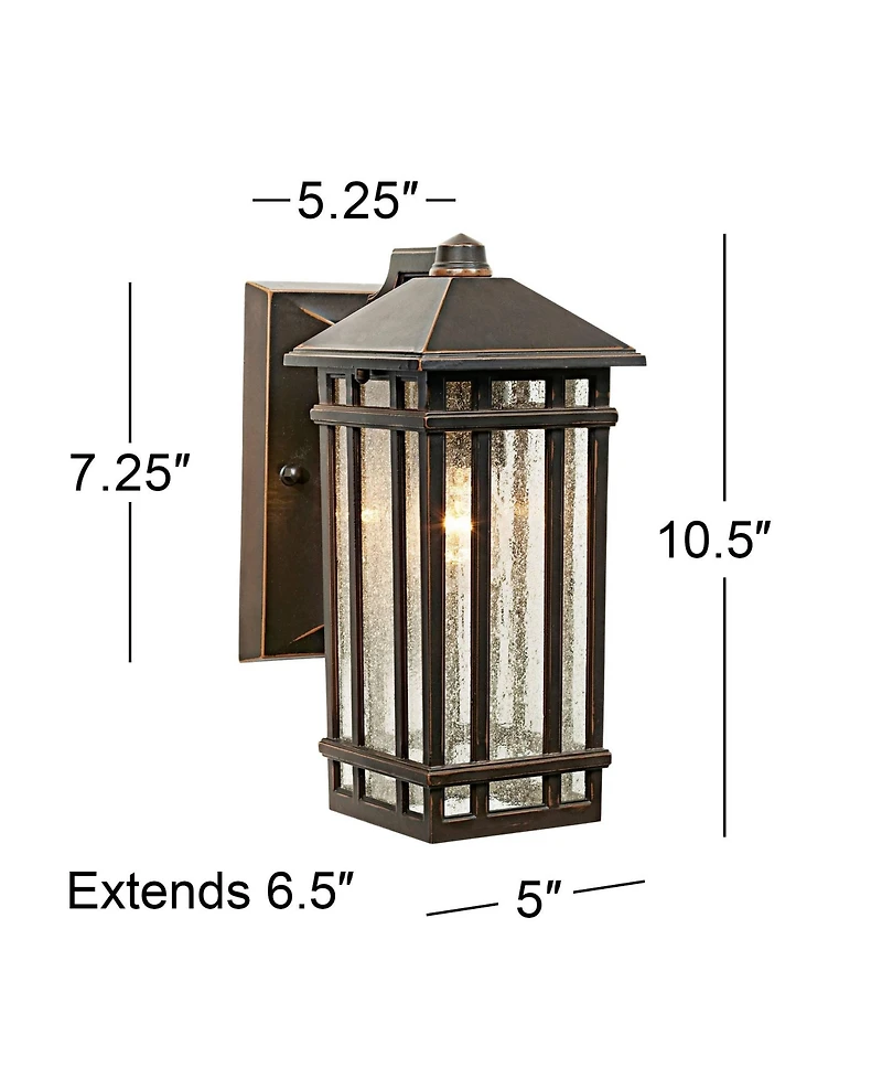 Kathy Ireland Sierra Craftsman Mission Outdoor Wall Light Fixtures Set of 2 Rubbed Bronze 10 1/2" Seedy Glass Panels for Post Exterior Light Barn