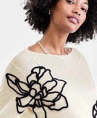 Charter Club Women's 100% Cashmere Boatneck Embroidered Floral Sweater, Macy's Exclusive