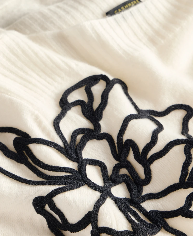 Charter Club Women's 100% Cashmere Boatneck Embroidered Floral Sweater, Macy's Exclusive