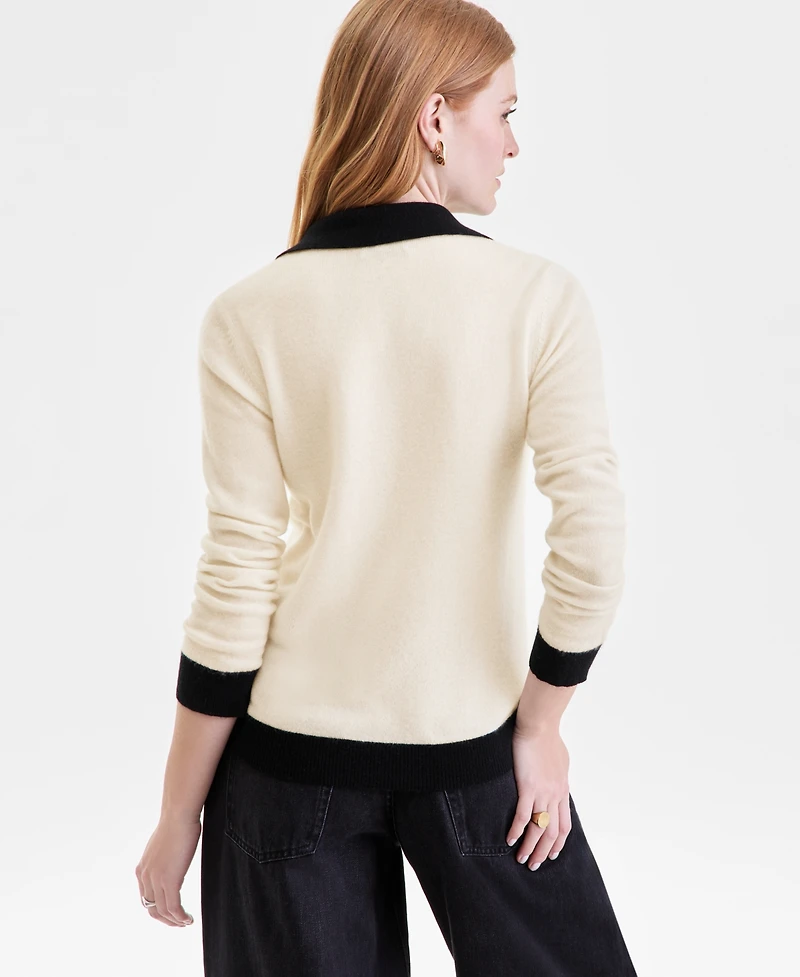 Charter Club Women's 100% Cashmere Colorblocked Collared Sweater, Macy's Exclusive
