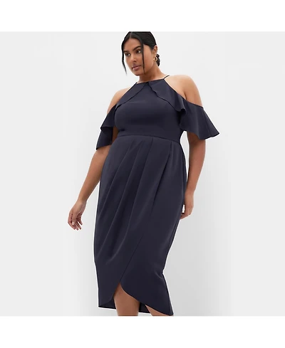 City Chic Plus Love Siren Ruffle Shoulder Dress