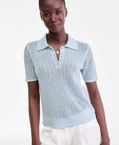 Charter Club Women's 100% Cashmere Short-Sleeve Pointelle Polo Sweater, Macy's Exclusive