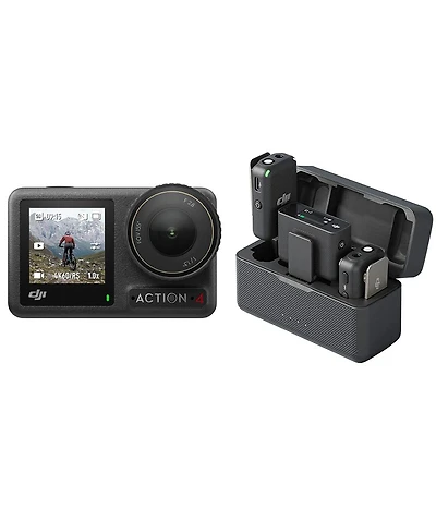 Dji Osmo Action 4 4K 120fps Hdr IP68 Waterproof Action Camera Standard Combo Bundle with Mic 2-Person 2.4 GHz Compact Digital Wireless Microphone Syst