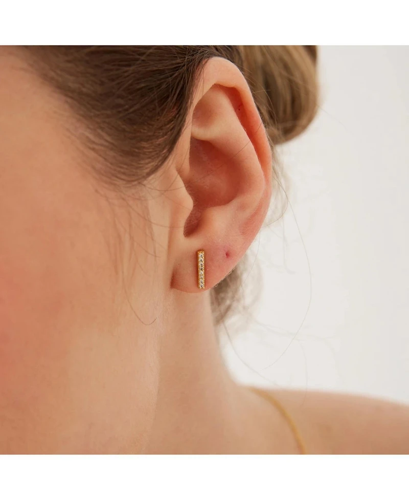 Spero London Sterling Silver Zirconia Bar Stud Earring