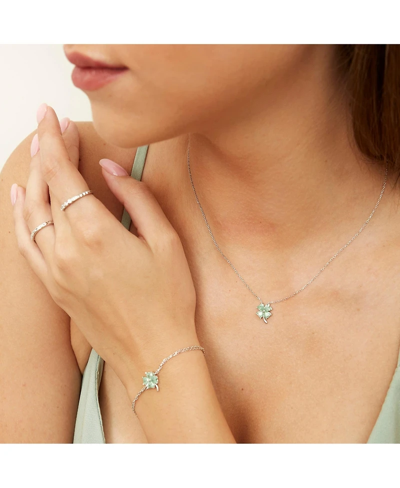 Spero London Four Leaf Clover Sterling Silver Necklace - Green