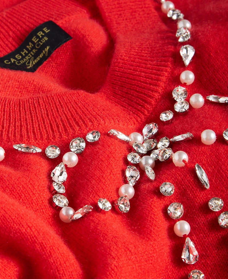 Charter Club Women's 100% Cashmere Embellished Bow Sweater, Macy's Exclusive